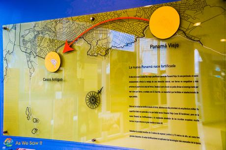 Panama Viejo: Attacked and Sacked Panama Viejo to Casco Viejo map with modern day Panama City