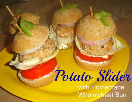 Potato Sliders - with homemade whole wheat  Buns  #RecipeRedux