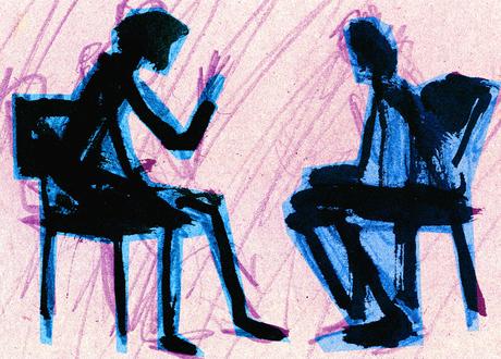 How to Get the Most Out of Therapy Drawing of a therapy session in progress.