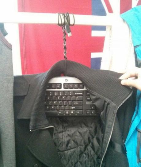 Computer Keyboard Transformed Into a Clothes Hanger