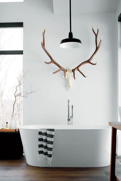 Beautiful bathroom's with tubs! pinned by barefootstyling.com freestanding tub + antlers: