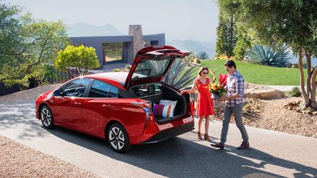 The large cargo space of the 2016 Toyota Prius.