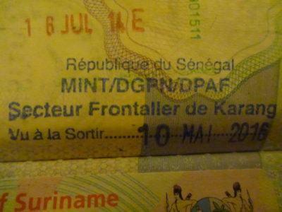 World Borders: My Crazy Adventure from Dakar in Senegal to Serrekunda, The Gambia Exit stamp for Senegal at Karang