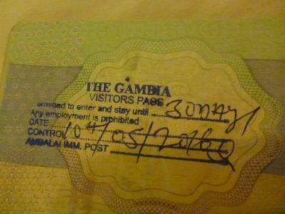 World Borders: My Crazy Adventure from Dakar in Senegal to Serrekunda, The Gambia Entry stamp into the Gambia