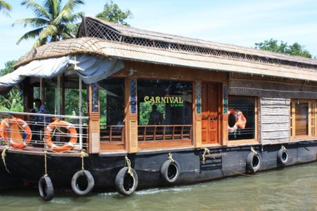 A typical houseboat seen in the Backwaters