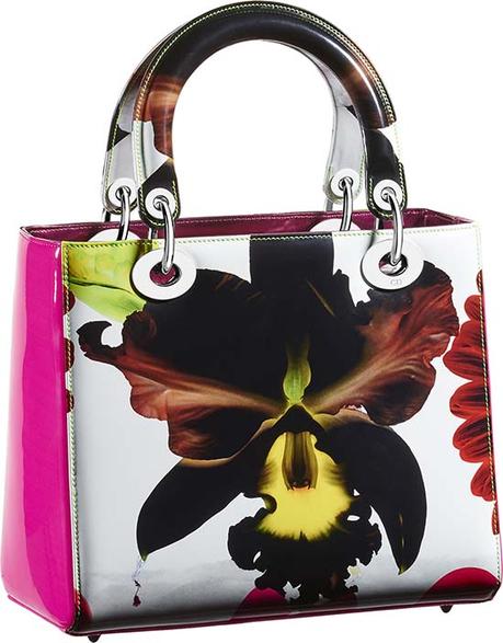 Lady Dior bag in calfskin painted with signature Marc Quinn orchid