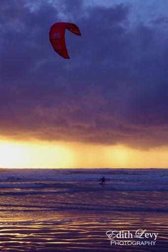 Israel, Tel Aviv, Banana Beach, mediterranean, sea, kite boarding, kiteboarder, boarding, kiting, sunset, beach