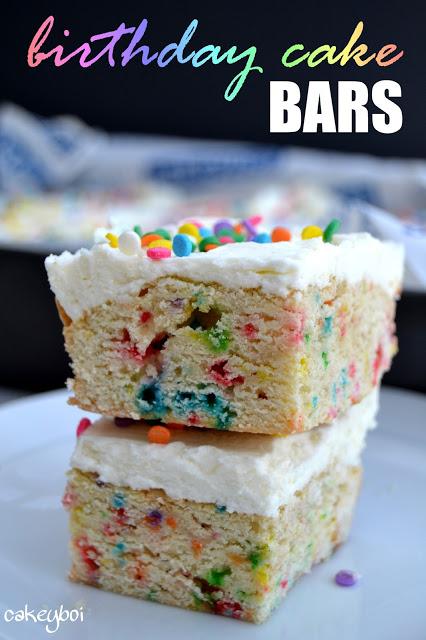 birthday cake bars funfetti sprinkles vanilla almond flavoured cake cut into individual servings