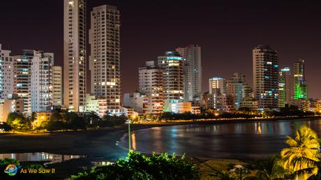 Modern Cartagena at night.