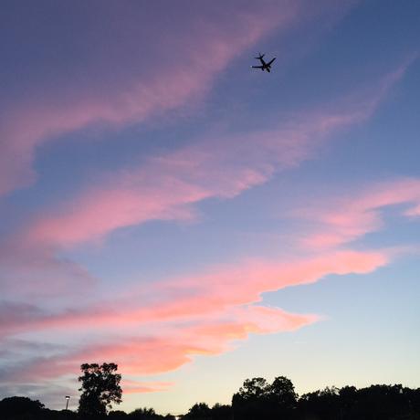 The beautiful sky from last night's walk...and airplane headed to BWI Airport.