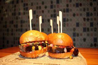 Texas Smoked Denver Steak Slider with spiced BBQ sauce and corn salsa (not available at The Hunting Club.)