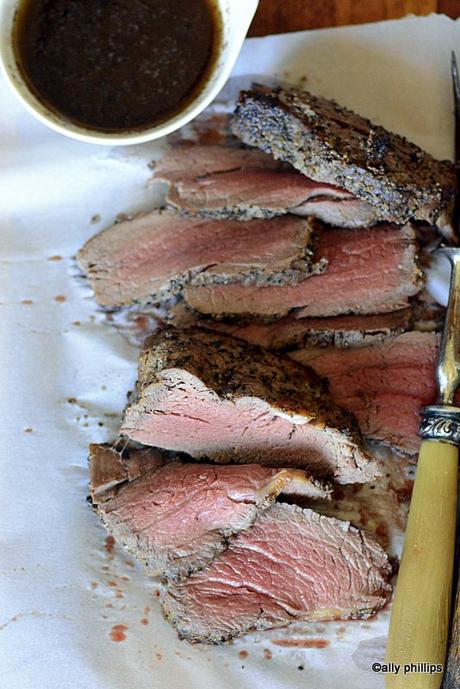 pepper encrusted bison tenderloin & grilled onions