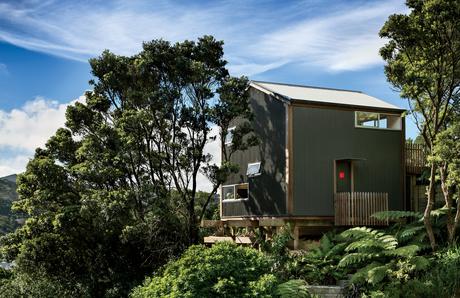 Modern small space in New Zealand with corrugate metal cladding facade