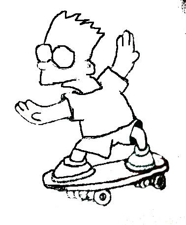Bart Simpson skating funny black and white