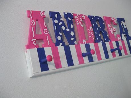 Personalized Name Peg Rack - Handpainted Wood Letters on a Wall Hanging Shelf for Kid's Rooms or Baby Nursery