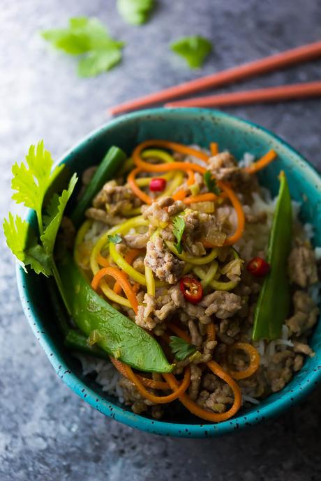 Lemongrass Thai Ground Pork Stir Fry, an easy and healthy dinner recipe ready in 30 minutes!