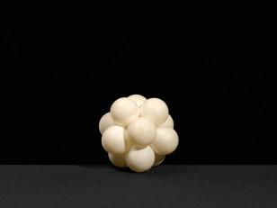A molecular structure created out of plastic balls akin to ping pong balls. Ca. 1950s?
