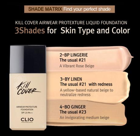 CLIO Kill Cover Airwear Protexture Liquid foundation shades