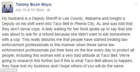 Taco Bell fires server who told two police deputies ‘they don’t serve cops anymore’ taco bell