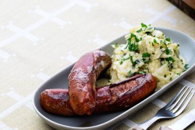 Low-Carb Meat Pie Sausage with Creamed Green Cabbage