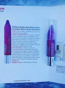 JULY 2016 ALLURE SAMPLE SOCIETY REVIEW Clinique Chubby Stick Moisturizing Lip Colour Balm in Super Strawberry