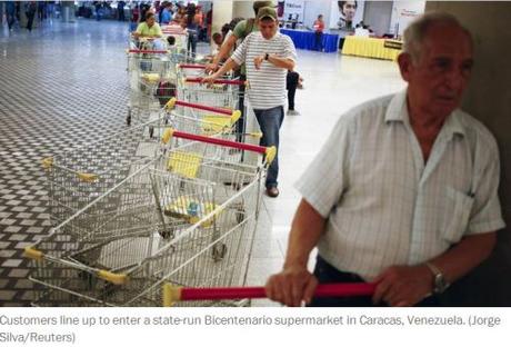 Middle-class Venezuelans liquidate savings to stockpile food Venezuelans line up in state-run supermarket