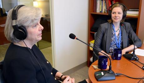 Podcast guest Nancy Henderson (left) and guest host Laura Van Voorhees.