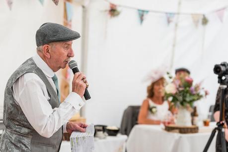 Rustic Wedding with Adam + Jaclyn father of the bride speaking at a wedding