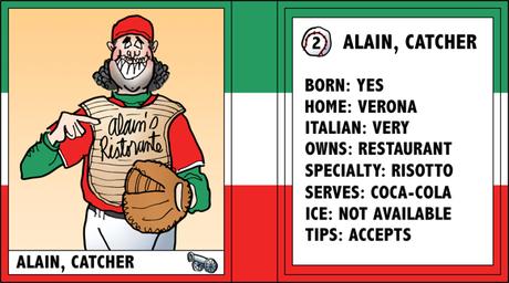 Verona Arsenal Italian baseball team trading card Alain catcher ristorante owner bio likes dislikes