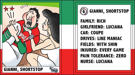 Verona Arsenal Italian baseball team trading card Gianni shortstop crybaby girlfriend Luciana bio likes dislikes
