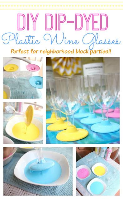 Msg for 21+: DIY dip-dye plastic wine glasses add a touch of fun to your next block party! #VinoBlockParty #ad