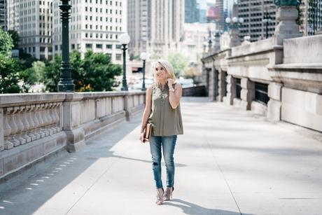 Transitioning from summer to fall with jeans. When transitioning from summer to fall with jeans it's important to mix different pieces that can balance each other. Mixing jeans with sleeveless tops and open toed shoes help keep your fall look light and airy. Click through to see more tips!