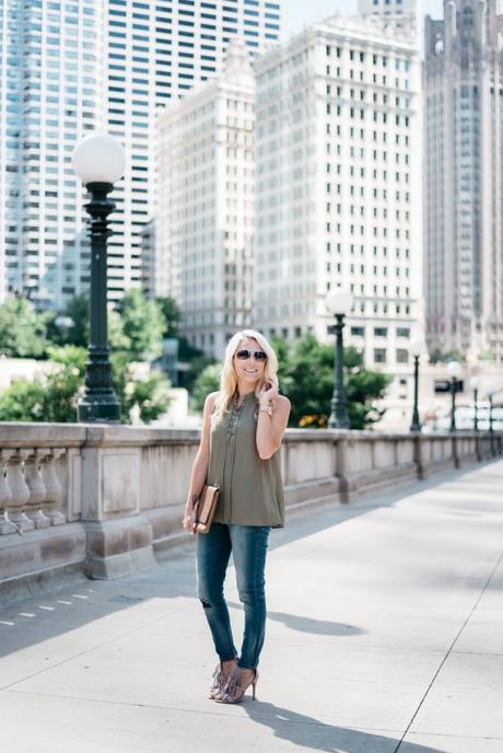 Transitioning from summer to fall with jeans. When transitioning from summer to fall with jeans it's important to mix different pieces that can balance each other. Mixing jeans with sleeveless tops and open toed shoes help keep your fall look light and airy. Click through to see more tips!