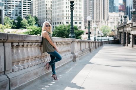 Transitioning from summer to fall with jeans. When transitioning from summer to fall with jeans it's important to mix different pieces that can balance each other. Mixing jeans with sleeveless tops and open toed shoes help keep your fall look light and airy. Click through to see more tips!