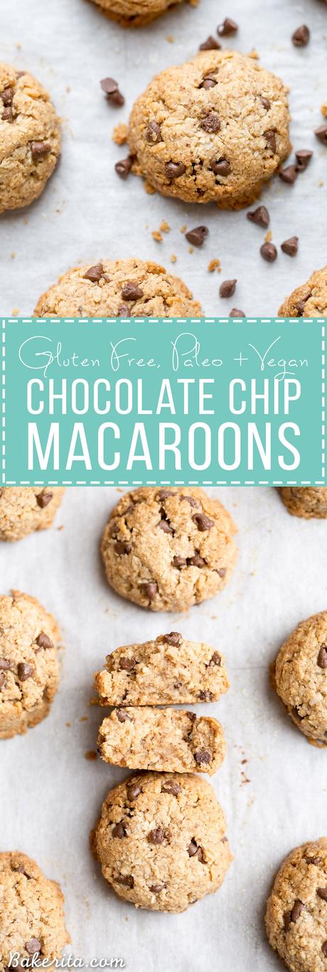 Chocolate Chip Macaroons (Gluten Free, Paleo + Vegan) These Chocolate Chip Macaroons are a heavenly snack or dessert - they taste like a cross between a macaroon and a chocolate chip cookie! Plus, they're gluten-free, Paleo, and vegan.