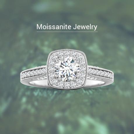Moissanite Halo Ring with Cushion Milgrain Detailing Moissanite Halo Ring with Cushion Milgrain Detailing