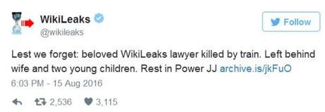Arkancide: lawyer of WikiLeaks founder Julian Assange dead WikiLeaks tweet on dead lawyer