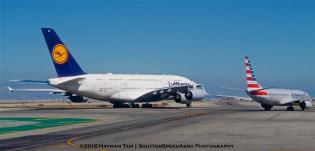 SFO, airport, airliner, Lufthansa, Airbus A380,