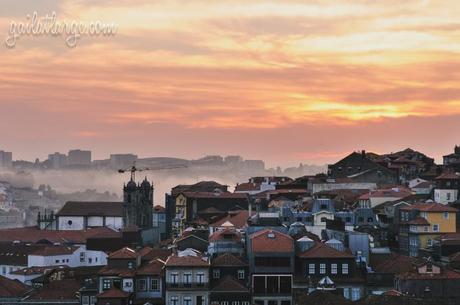 foggy sunset over Porto