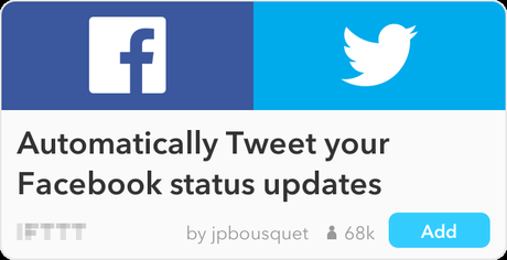 IFTTT Recipe: Automatically Tweet your Facebook status updates connects facebook to twitter