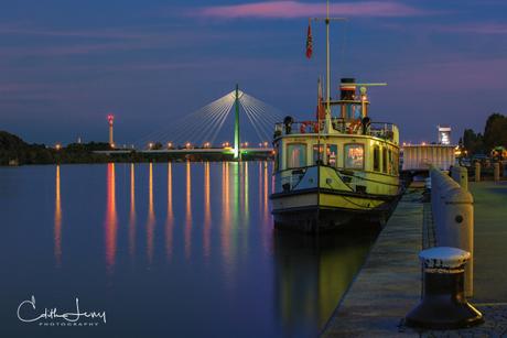 Vienna, Austria, Danube, river, ship, pier, blue hour, sunset, long exposure