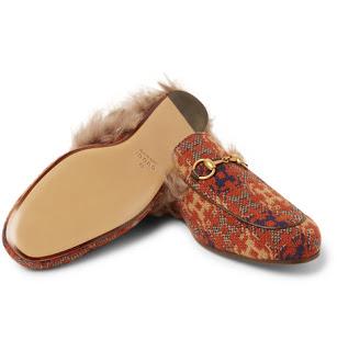 Heels Out? No Problem!:  Gucci Princetown Shearling-Lined Jacquard Loafers