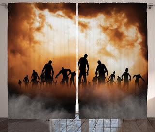 Image: Ambesonne Halloween Decorations Collection, Zombies Dead Men Body Walking in the Doom Mist at Dark Night Sky Haunted Decor, Living Room Bedroom Curtain 2 Panels Set, 108 X 90 Inches, Orange Black