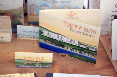 Advice! Large bifold wedding invitation and place name showing Saunton Sands Hotel in Devon.