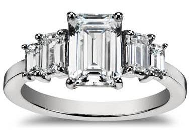 Four Stone Emerald Diamond Engagement Ring in Platinum