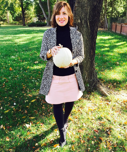 #FROCKTOBER | Day 28 -- Three more days left! I love white pumpkins and this pink #Boden skirt in today's #ootd. Black and white leopard coat from #forever21; black knit turtleneck with shoulder buttons from #primrosestudio; #charlesdavidboots. Happy Halloween weekend, witches! XO 🎃🎃🎃🍁🍂🍁