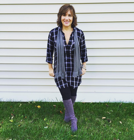 #FROCKTOBER | Day 23 Got the #Sunday vibes in this flannel #ootd. #soclothing flannel shirtdress; leggings and grey suede boots from #Boden. It's the start of my last week of #frocktober ... gotta pick some winners this week! The pressure's on... 