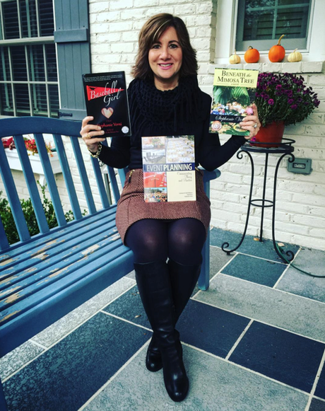 November 1st was also National Author's Day! Promoting my books in this outfit on social media: skirt from #AnnTaylor; black top from H&M; fringy scarf was a gift; #NineWest boots.