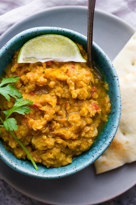 Slow Cooker Butternut Squash Lentil Curry. Vegan, gluten-free, dairy-free, and a super healthy lunch or dinner recipe!