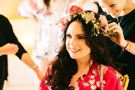 Colorful boho wedding in Santorini | Maxine & Lorenz bridal-makeup-santorini-wedding-1